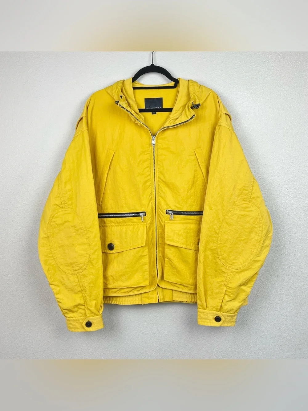 Banana Republic Men's Large Hooded Nylon Oversized Jackets Yellow Full Zip Coat
